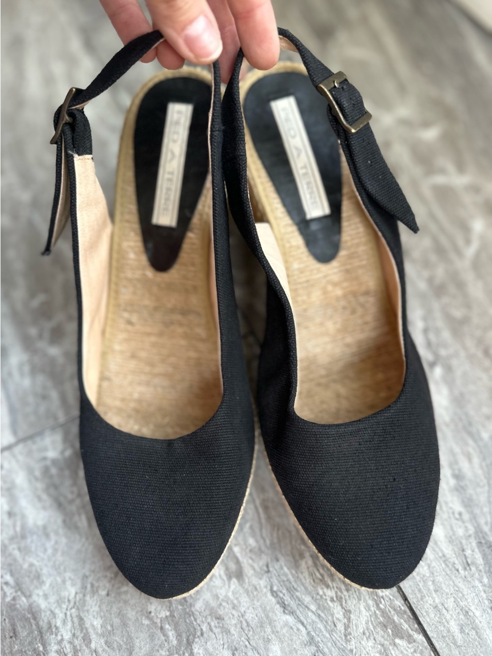 Pied A Terre Wedges Women 41‎ Black Canvas Slingback Espadrille Heels Spain 10